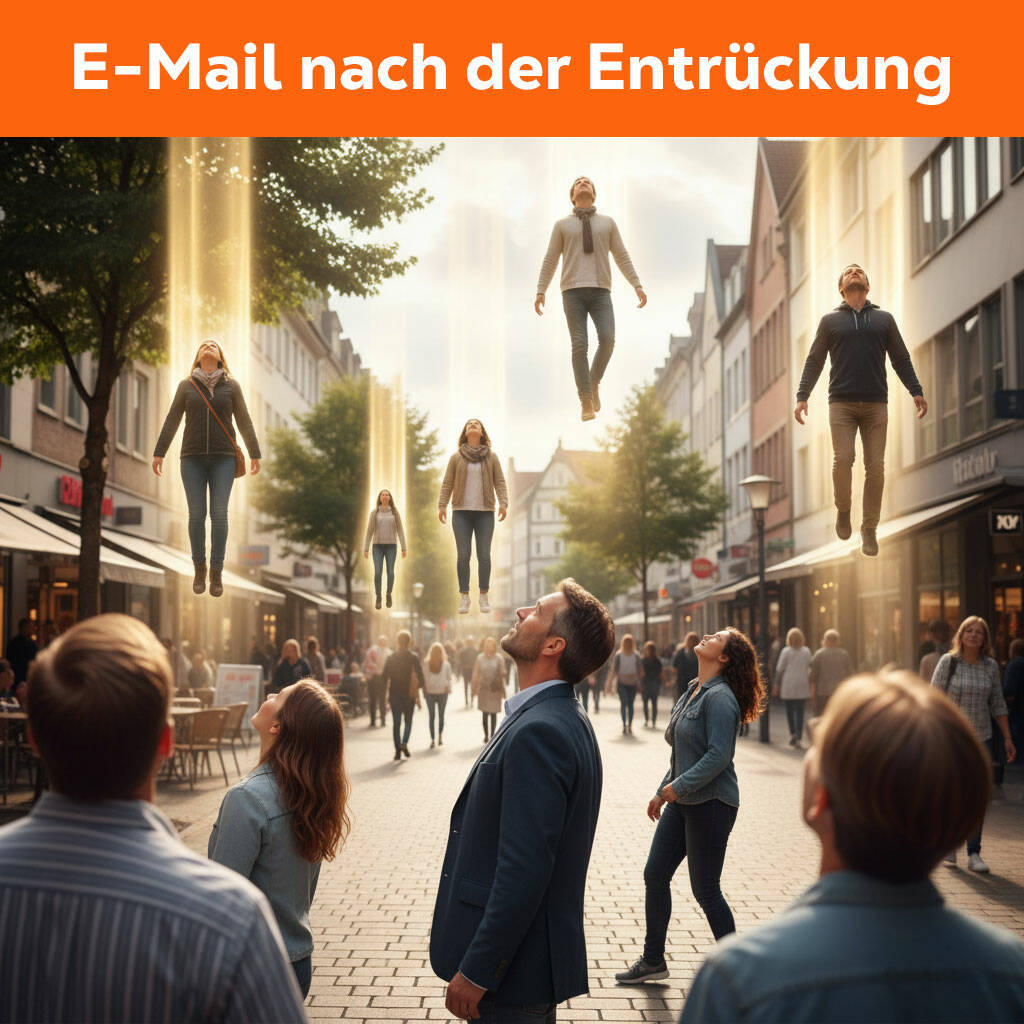 Menschen in der Stadt beobachten andere, die plötzlich in der Luft schweben. Ein mysteriöser Anblick.